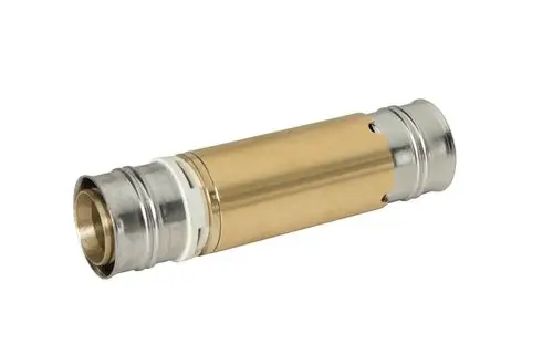 Kupplung aus Metall mit zwei Enden, geeignet zur Verbindung von Rohrleitungen. Produkt von Fränkische, spezialisiert auf Rohrsysteme und Verbindungselemente.